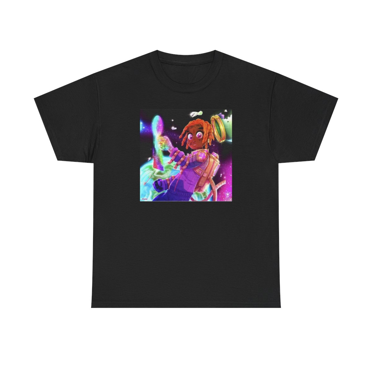 Anime Space DJ girl Tee | Neon Cosmic Music Illustration | Konvy Streamer Merch - alternate angle 1, merchandise